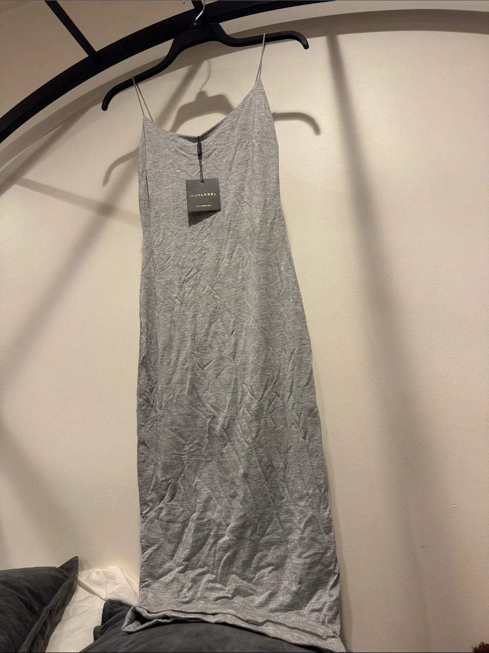 Sleeveless Grey Slip Dress with Spaghetti Straps